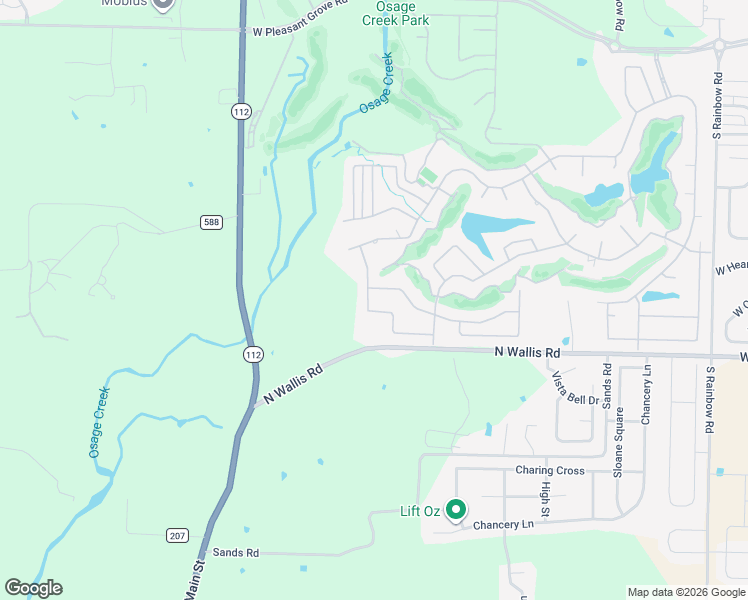 map of restaurants, bars, coffee shops, grocery stores, and more near 5411 South Brighton Road in Rogers