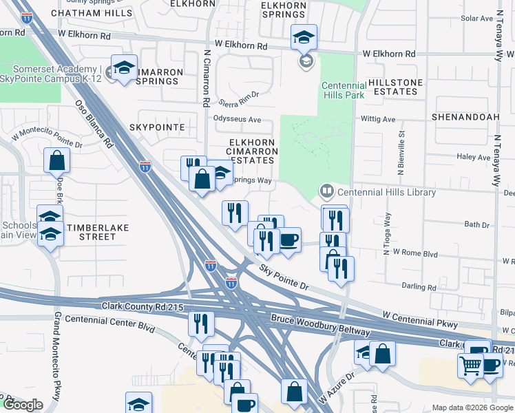 map of restaurants, bars, coffee shops, grocery stores, and more near 7855 Deer Springs Way in Las Vegas