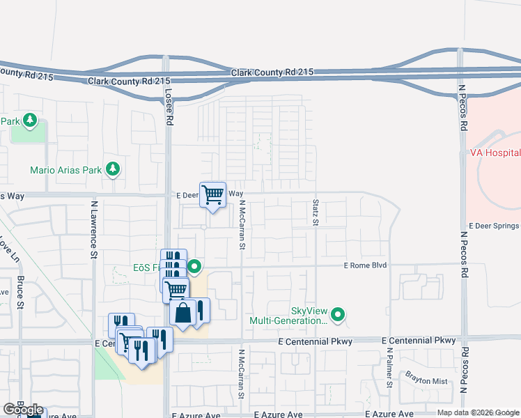 map of restaurants, bars, coffee shops, grocery stores, and more near 6501-6605 North McCarran Street in North Las Vegas