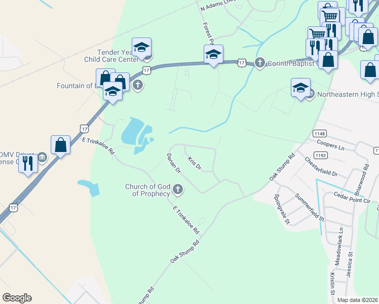 map of restaurants, bars, coffee shops, grocery stores, and more near 1709 Darian Drive in Elizabeth City