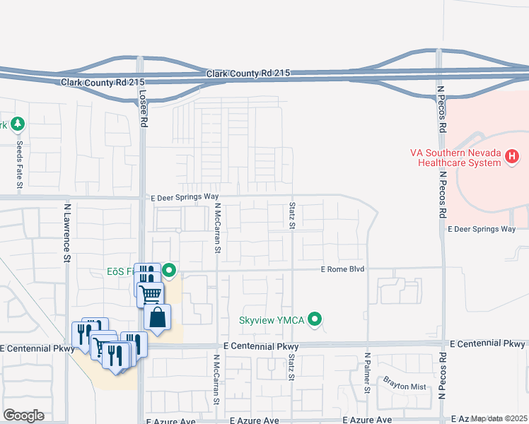 map of restaurants, bars, coffee shops, grocery stores, and more near 2885 Timber Country Road in North Las Vegas