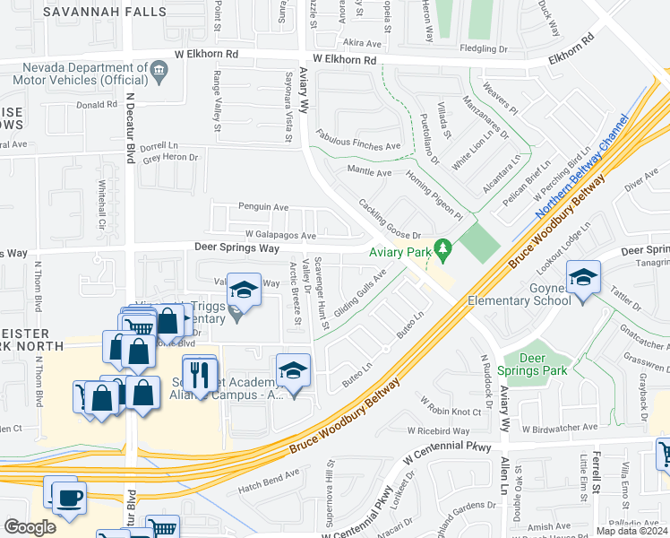 map of restaurants, bars, coffee shops, grocery stores, and more near 6741 Divers Loons Street in North Las Vegas