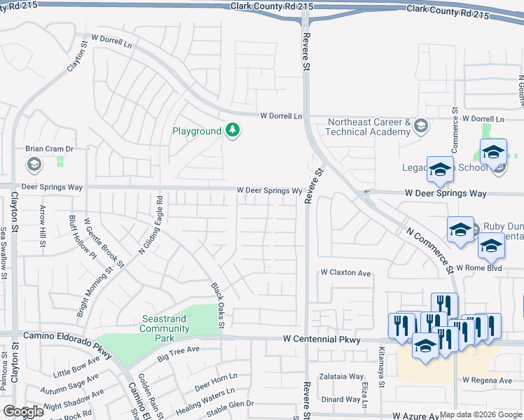 map of restaurants, bars, coffee shops, grocery stores, and more near 6733 Fast Brook Court in North Las Vegas