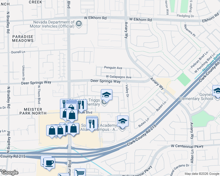 map of restaurants, bars, coffee shops, grocery stores, and more near 4404 Meadowlark Wing Way in North Las Vegas
