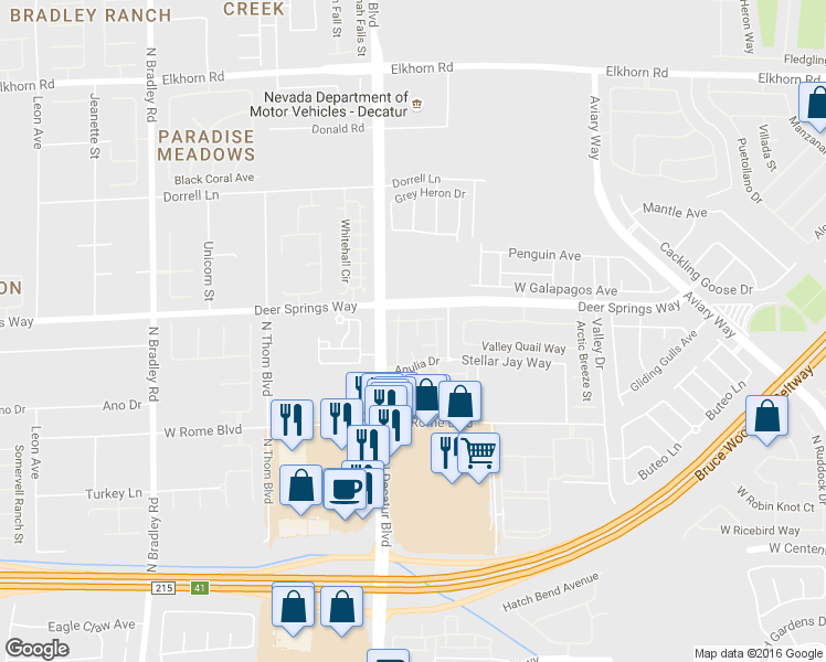 map of restaurants, bars, coffee shops, grocery stores, and more near 4750 Basilicata Lane in North Las Vegas