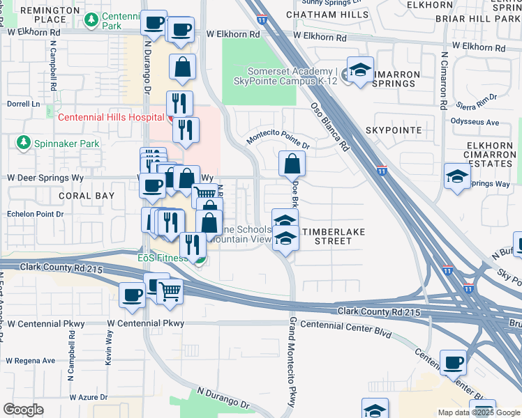 map of restaurants, bars, coffee shops, grocery stores, and more near 6735 Moreno Valley Street in Las Vegas