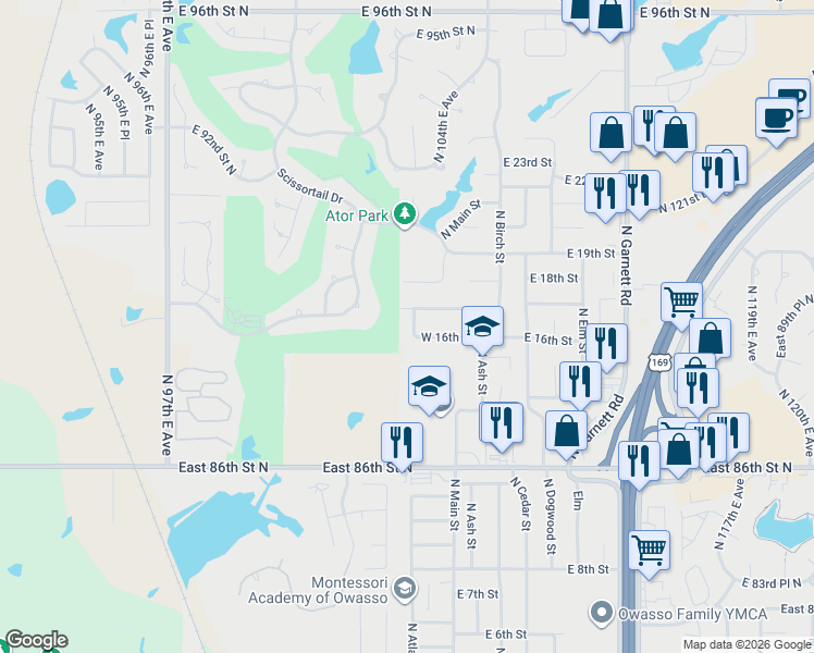 map of restaurants, bars, coffee shops, grocery stores, and more near 305 West 17th Street in Owasso