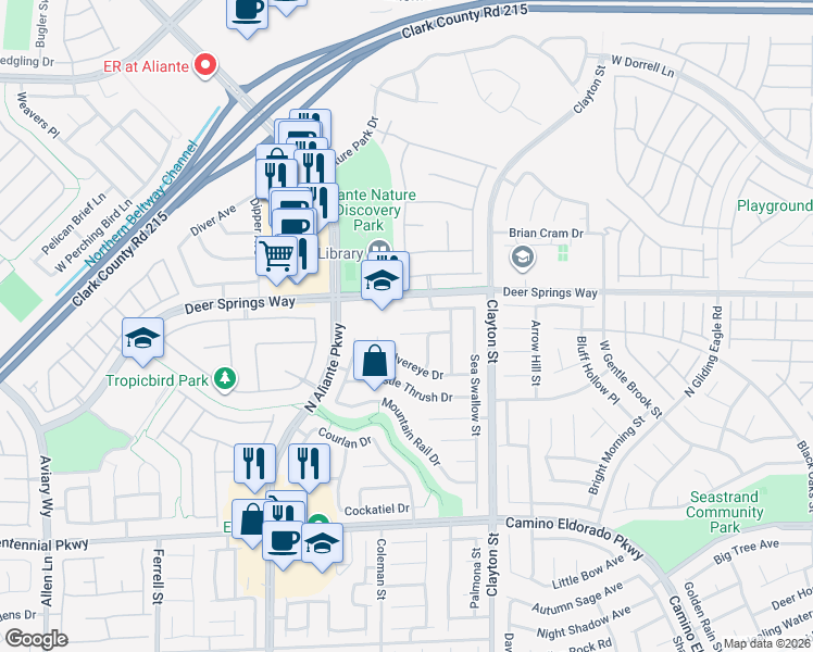 map of restaurants, bars, coffee shops, grocery stores, and more near 2313 Saddlebill Court in North Las Vegas