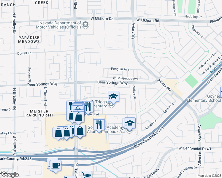 map of restaurants, bars, coffee shops, grocery stores, and more near 4440 Meadowlark Wing Way in North Las Vegas