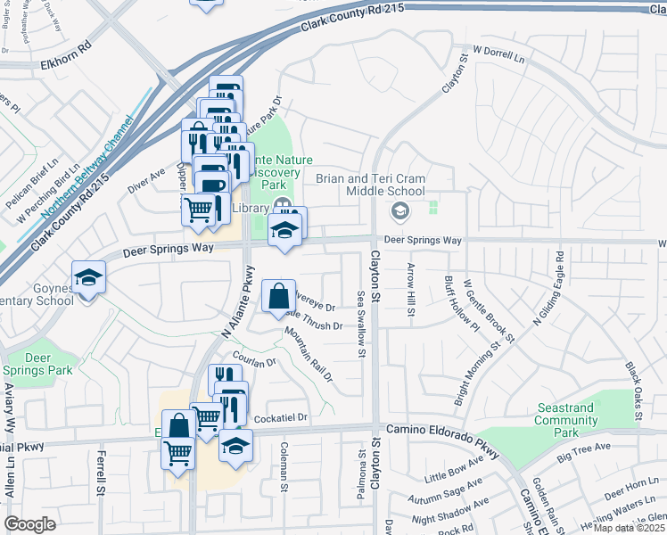 map of restaurants, bars, coffee shops, grocery stores, and more near 2134 Scissortail Court in North Las Vegas
