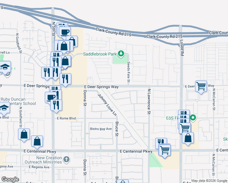 map of restaurants, bars, coffee shops, grocery stores, and more near 1304 Danielle Rebecca Avenue in North Las Vegas