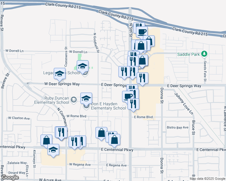map of restaurants, bars, coffee shops, grocery stores, and more near 6658 Drusilla Street in North Las Vegas