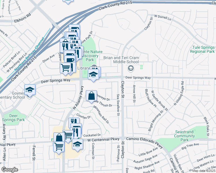 map of restaurants, bars, coffee shops, grocery stores, and more near 2204 Scissortail Court in North Las Vegas