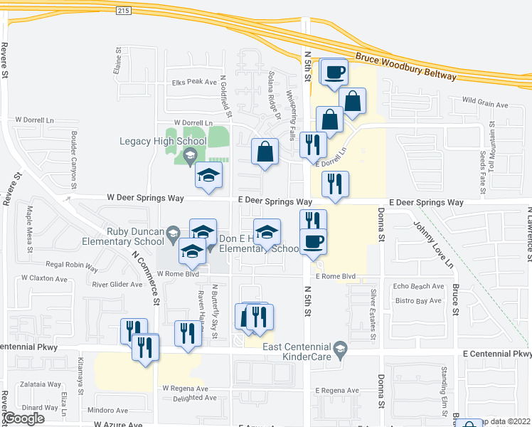 map of restaurants, bars, coffee shops, grocery stores, and more near 6658 Drusilla Street in North Las Vegas