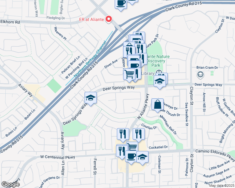 map of restaurants, bars, coffee shops, grocery stores, and more near 2816 Tanagrine Drive in North Las Vegas