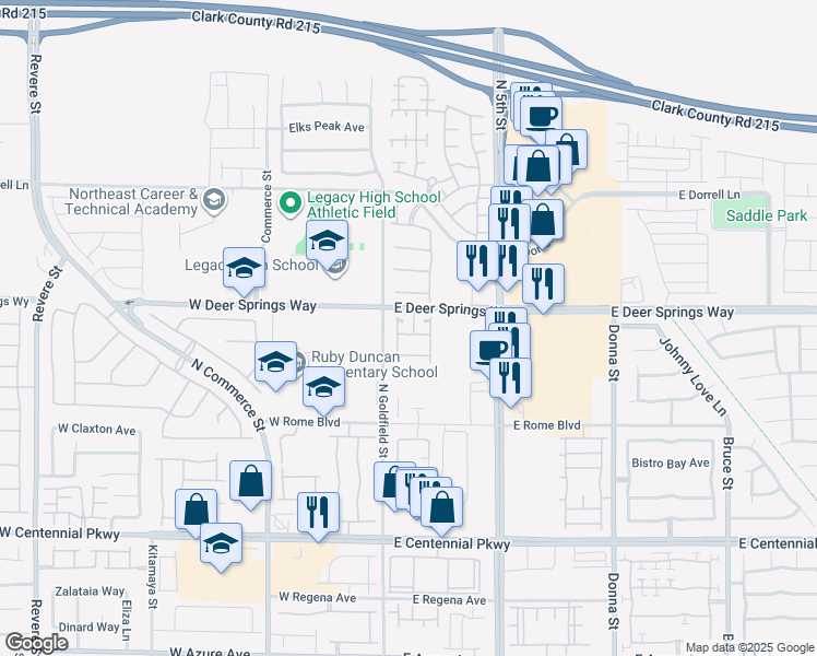 map of restaurants, bars, coffee shops, grocery stores, and more near 41 Silsbee Court in North Las Vegas