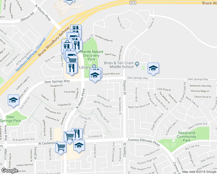 map of restaurants, bars, coffee shops, grocery stores, and more near 2135 Saddlebill Court in North Las Vegas