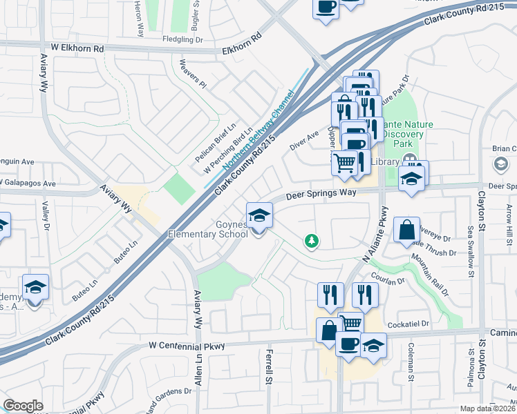 map of restaurants, bars, coffee shops, grocery stores, and more near 3305 Jamaica Princess Place in North Las Vegas