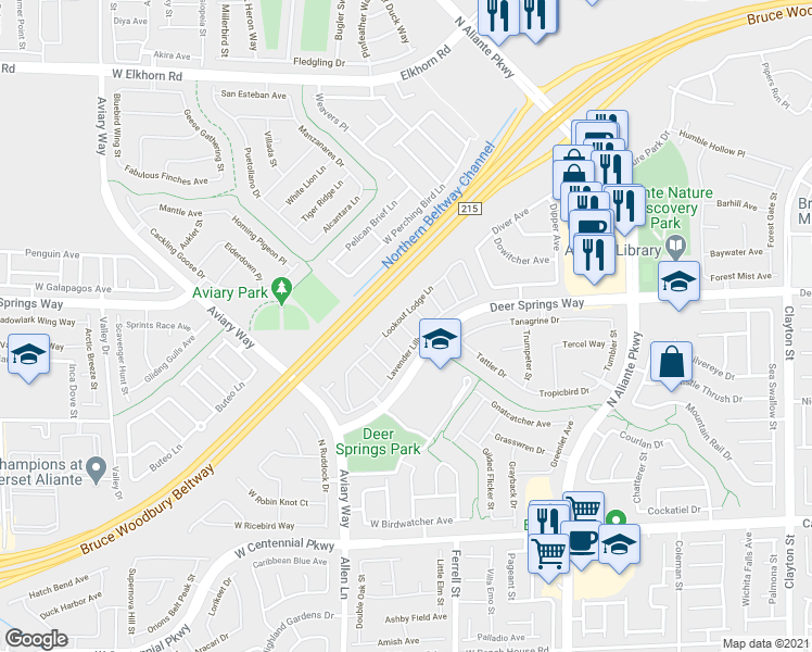 map of restaurants, bars, coffee shops, grocery stores, and more near 6681 Lookout Lodge Lane in North Las Vegas