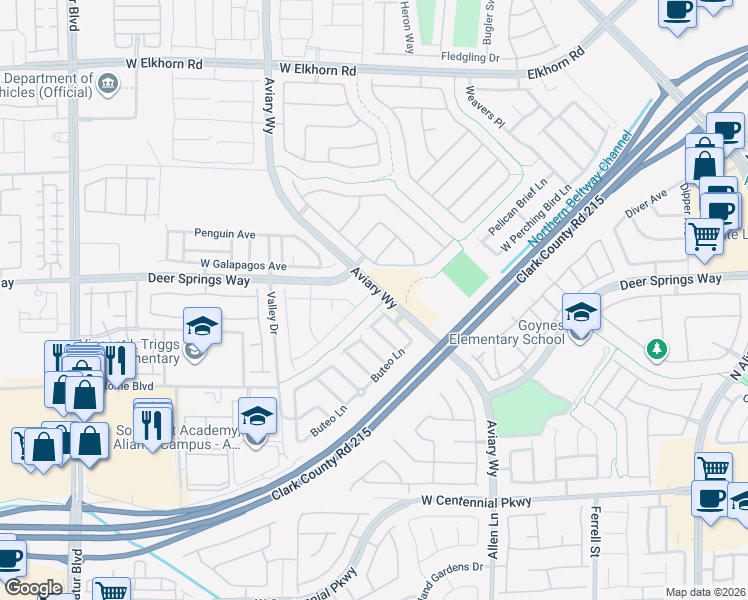map of restaurants, bars, coffee shops, grocery stores, and more near 4013 Gliding Gulls Avenue in North Las Vegas