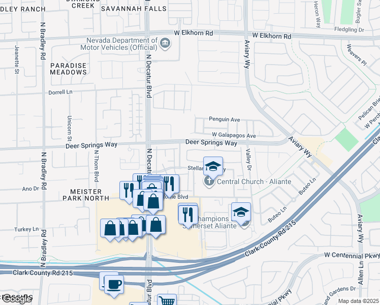 map of restaurants, bars, coffee shops, grocery stores, and more near 6736 Yellowwood Cove Street in North Las Vegas