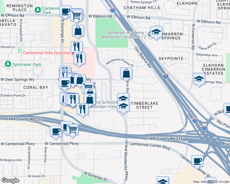 map of restaurants, bars, coffee shops, grocery stores, and more near 8451 Quarentina Avenue in Las Vegas