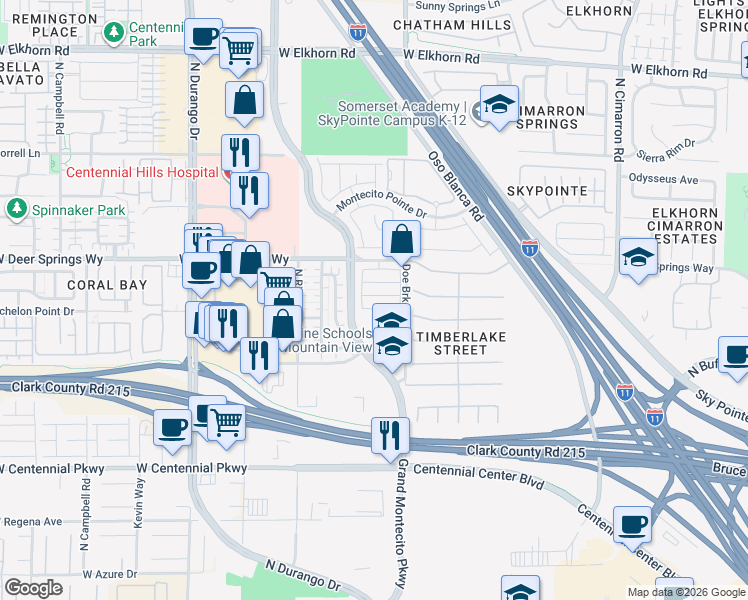 map of restaurants, bars, coffee shops, grocery stores, and more near 8439 Quarentina Avenue in Las Vegas