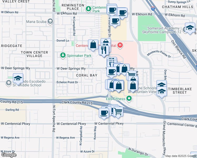 map of restaurants, bars, coffee shops, grocery stores, and more near 8850 Echelon Point Drive in Las Vegas