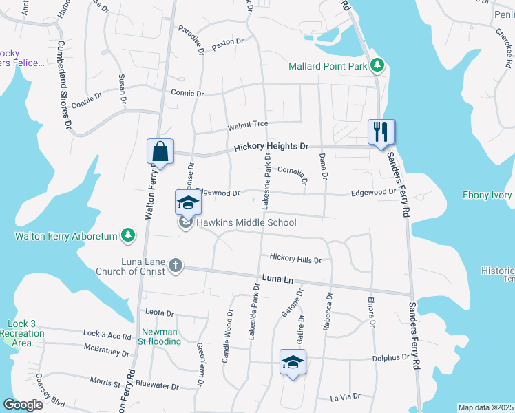 map of restaurants, bars, coffee shops, grocery stores, and more near 241 Lakeside Park Drive in Hendersonville