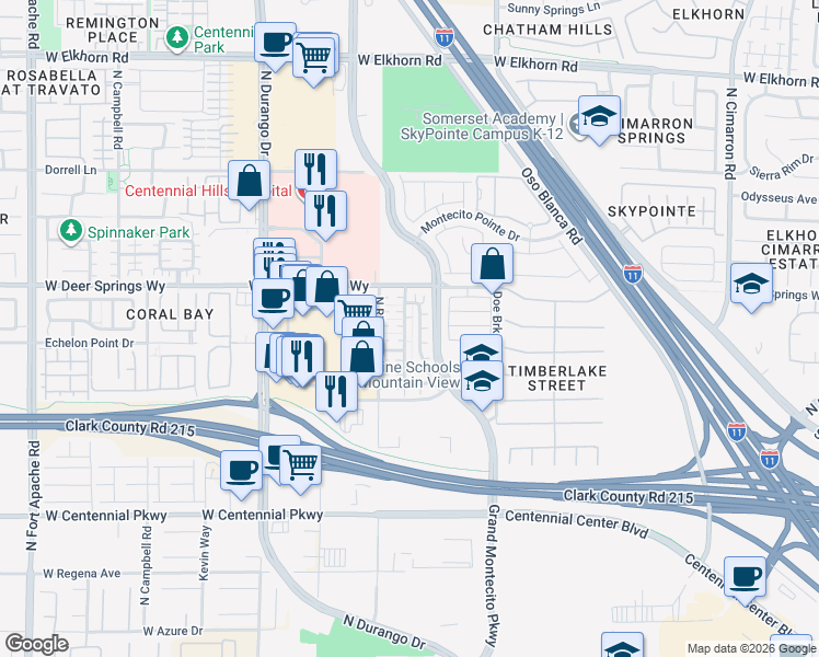 map of restaurants, bars, coffee shops, grocery stores, and more near 6720 Biltmore Garden Street in Las Vegas