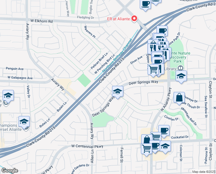 map of restaurants, bars, coffee shops, grocery stores, and more near 6681 Lookout Lodge Lane in North Las Vegas