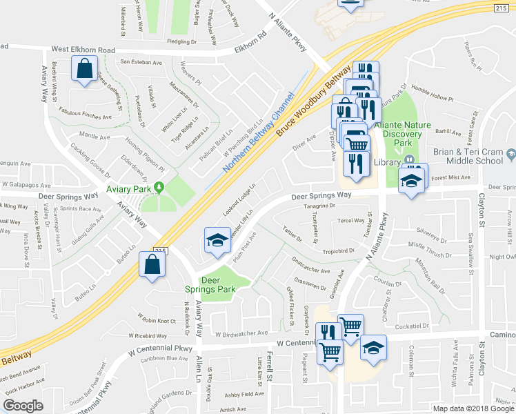 map of restaurants, bars, coffee shops, grocery stores, and more near 6720 Lavender Lilly Lane in North Las Vegas