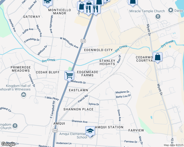 map of restaurants, bars, coffee shops, grocery stores, and more near 220 Aurora Avenue in Nashville