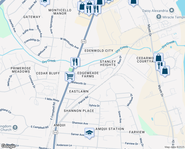 map of restaurants, bars, coffee shops, grocery stores, and more near 220 Aurora Avenue in Nashville