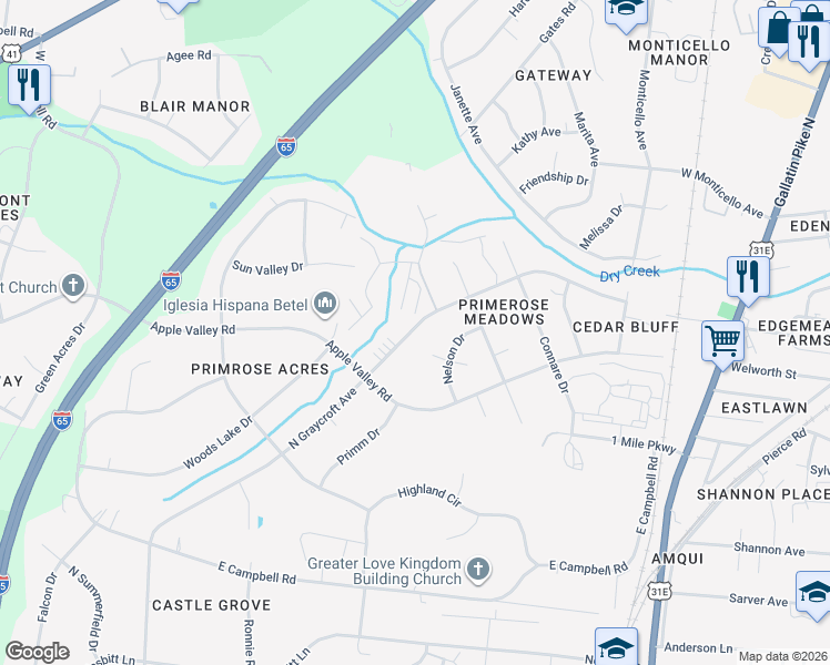 map of restaurants, bars, coffee shops, grocery stores, and more near 1118 North Graycroft Avenue in Nashville