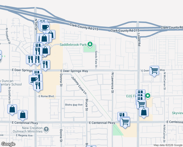map of restaurants, bars, coffee shops, grocery stores, and more near 1412 Danielle Rebecca Avenue in North Las Vegas
