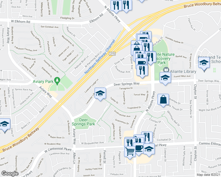 map of restaurants, bars, coffee shops, grocery stores, and more near 3204 Tanagrine Drive in North Las Vegas