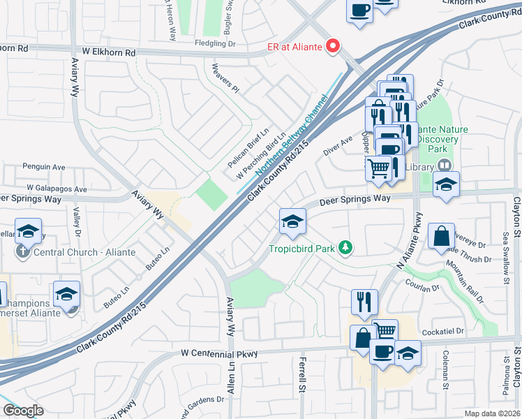 map of restaurants, bars, coffee shops, grocery stores, and more near 6677 Lookout Lodge Lane in North Las Vegas