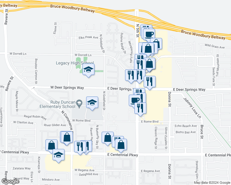 map of restaurants, bars, coffee shops, grocery stores, and more near 6667 Drusilla Street in North Las Vegas