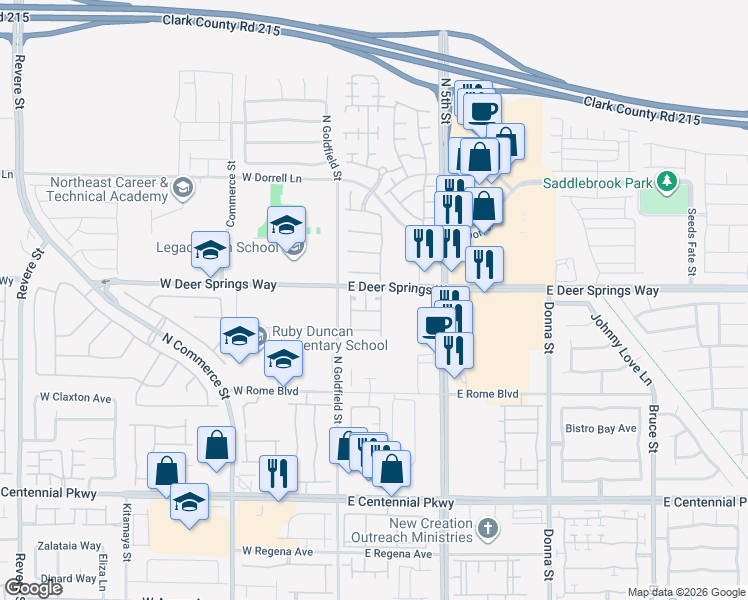 map of restaurants, bars, coffee shops, grocery stores, and more near 6667 Drusilla Street in North Las Vegas