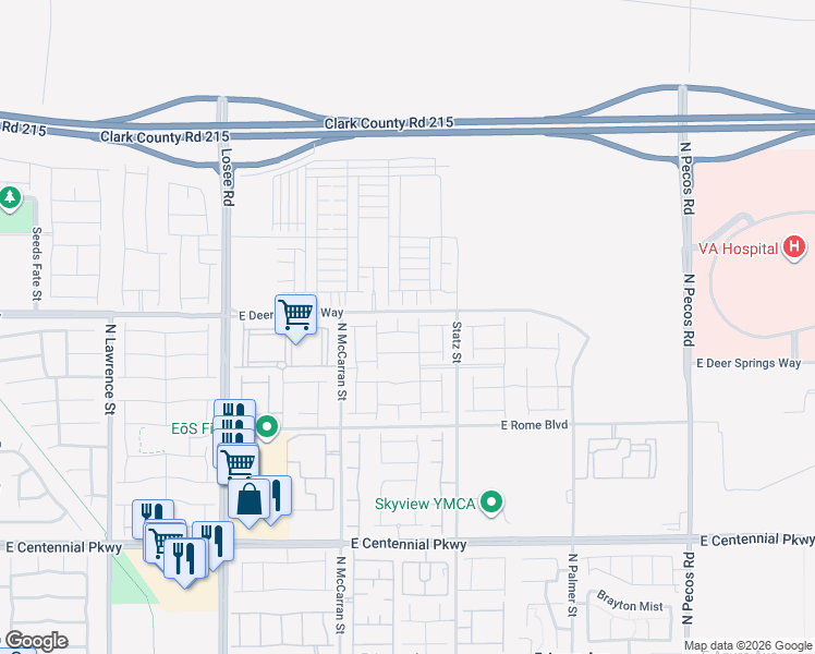 map of restaurants, bars, coffee shops, grocery stores, and more near 6657 North McCarran Street in North Las Vegas