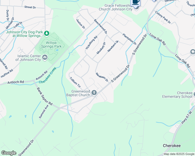 map of restaurants, bars, coffee shops, grocery stores, and more near 3100 Newbern Drive in Johnson City