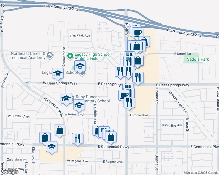 map of restaurants, bars, coffee shops, grocery stores, and more near 6804 Big Bend Ranch Street in North Las Vegas