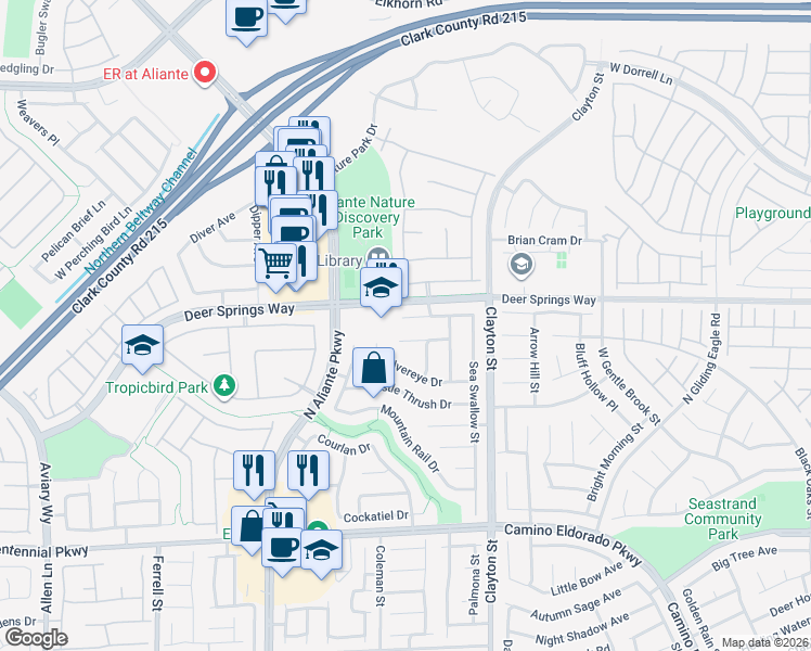 map of restaurants, bars, coffee shops, grocery stores, and more near 2313 Saddlebill Court in North Las Vegas