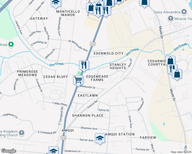 map of restaurants, bars, coffee shops, grocery stores, and more near 200 Aurora Avenue in Nashville