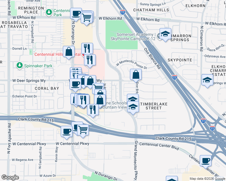 map of restaurants, bars, coffee shops, grocery stores, and more near 8553 Alocasia Court in Las Vegas