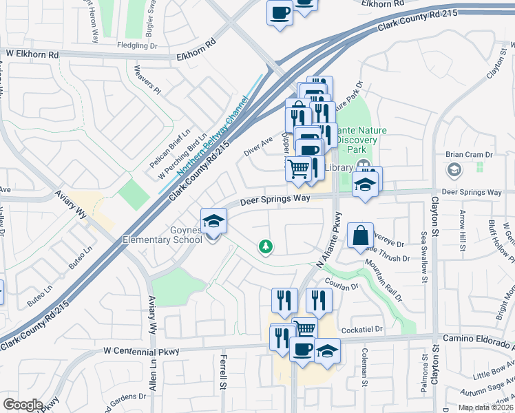 map of restaurants, bars, coffee shops, grocery stores, and more near 3020 Tanagrine Drive in North Las Vegas