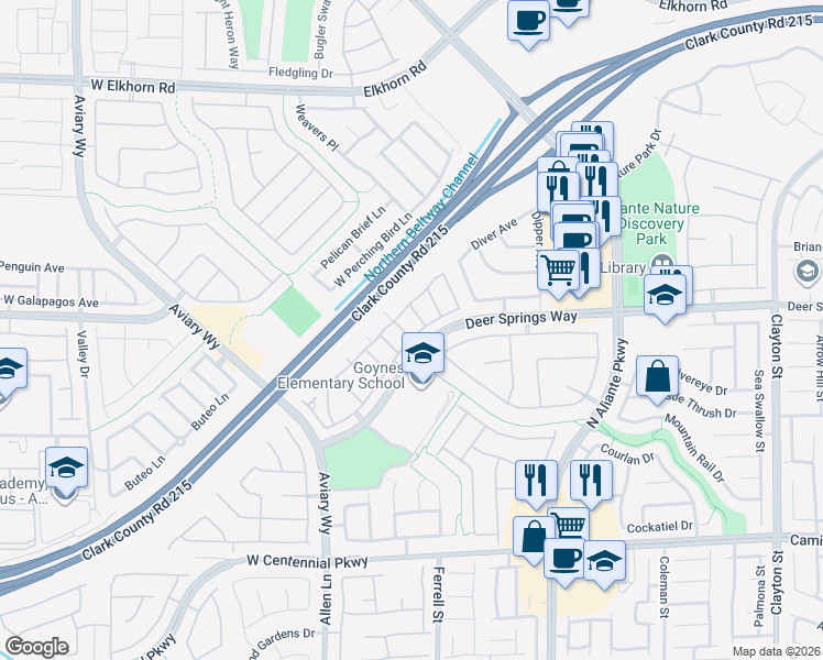map of restaurants, bars, coffee shops, grocery stores, and more near 3305 Jamaica Princess Place in North Las Vegas