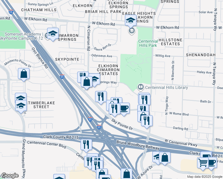 map of restaurants, bars, coffee shops, grocery stores, and more near 7855 Deer Springs Way in Las Vegas