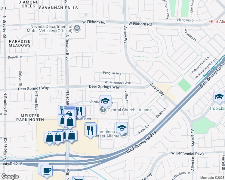 map of restaurants, bars, coffee shops, grocery stores, and more near 4404 Meadowlark Wing Way in North Las Vegas
